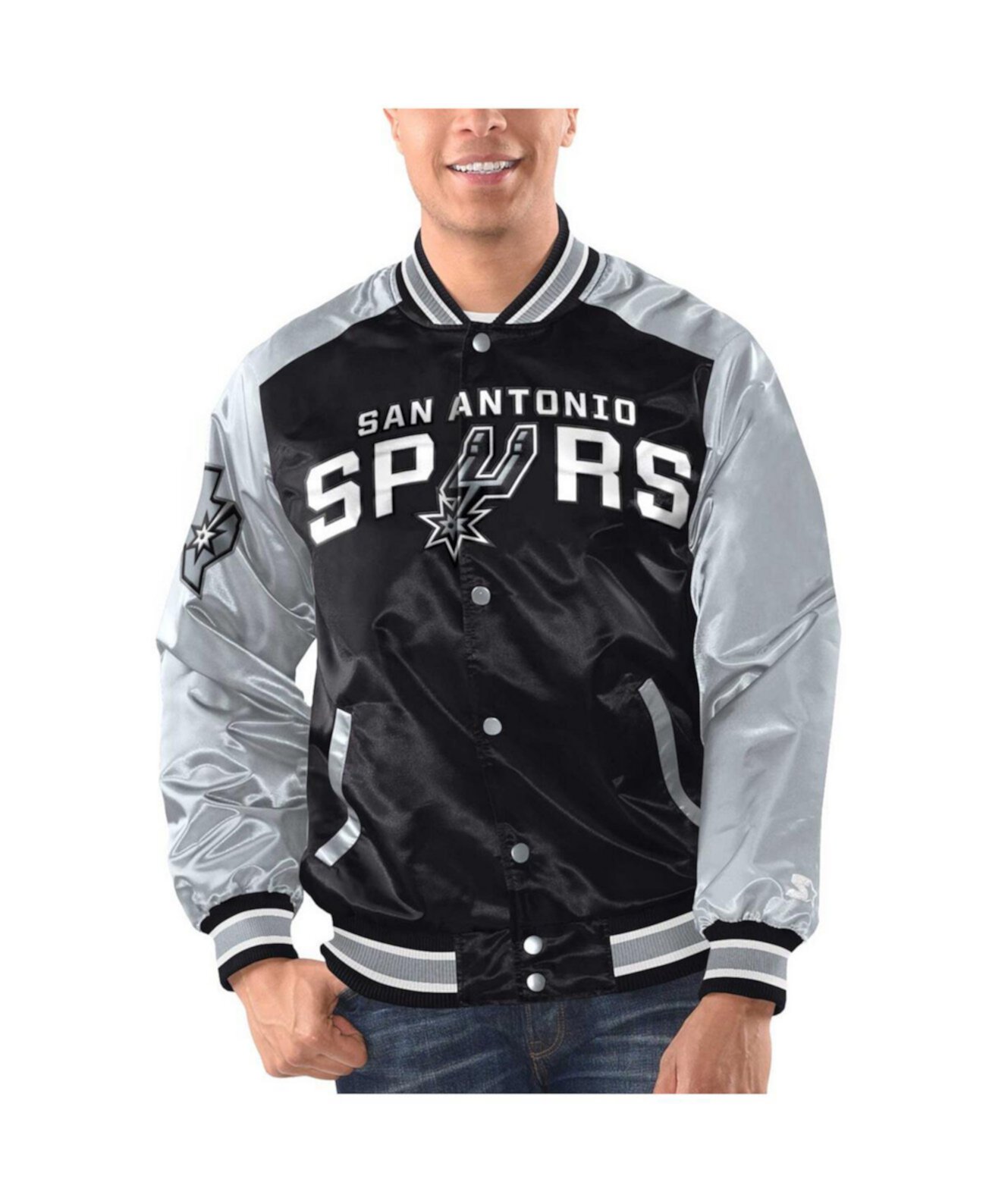 Мужская Черная, Серебряная Куртка San Antonio Spurs Renegade Satin с Кнопками Starter