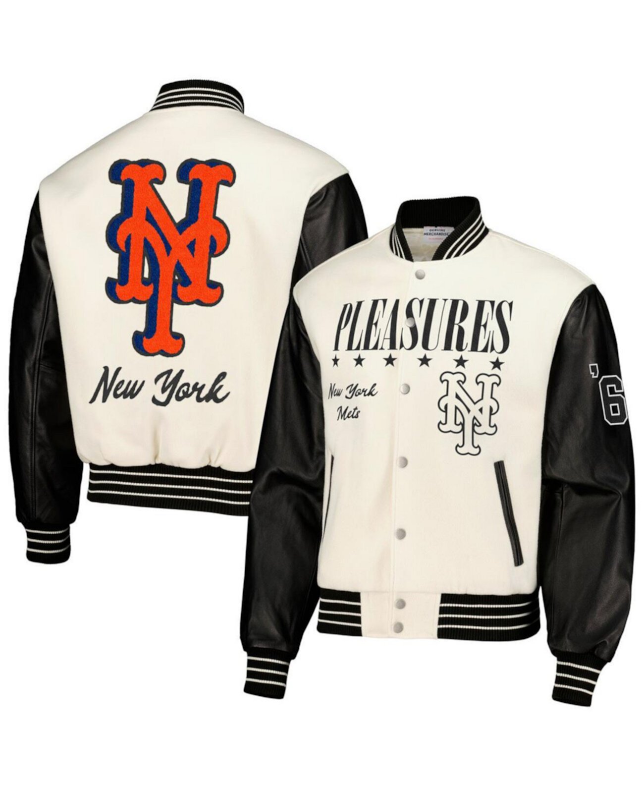 Мужская белая университетская куртка на пуговицах New York Mets PLEASURES