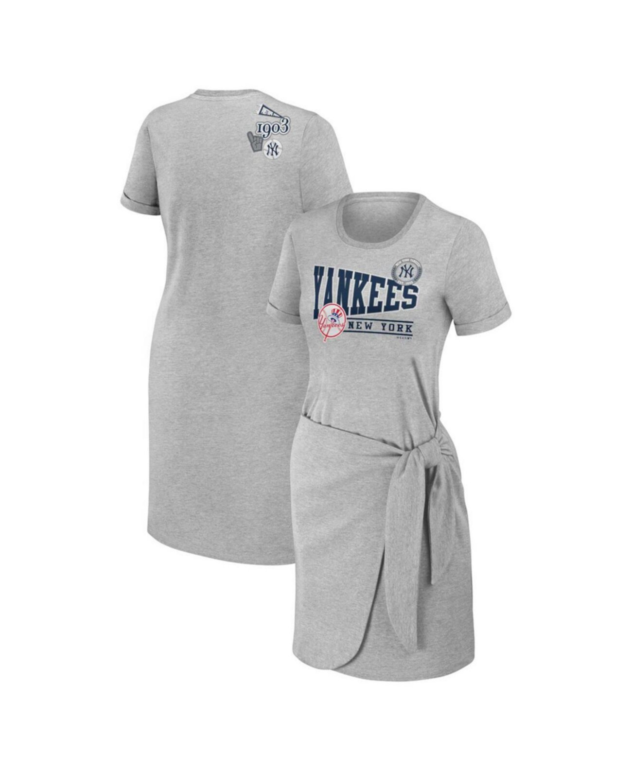 Женское платье-футболка с узлом серого цвета New York Yankees WEAR by Erin Andrews