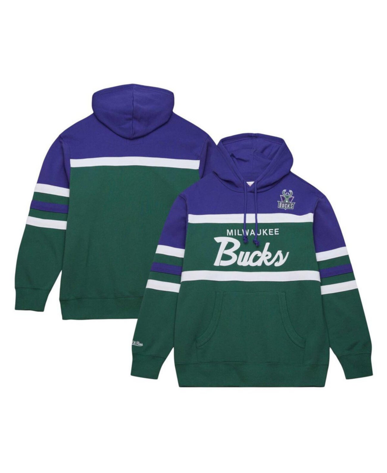 Мужская зелено-фиолетовая пуловер с капюшоном Milwaukee Bucks Head Coach Mitchell & Ness