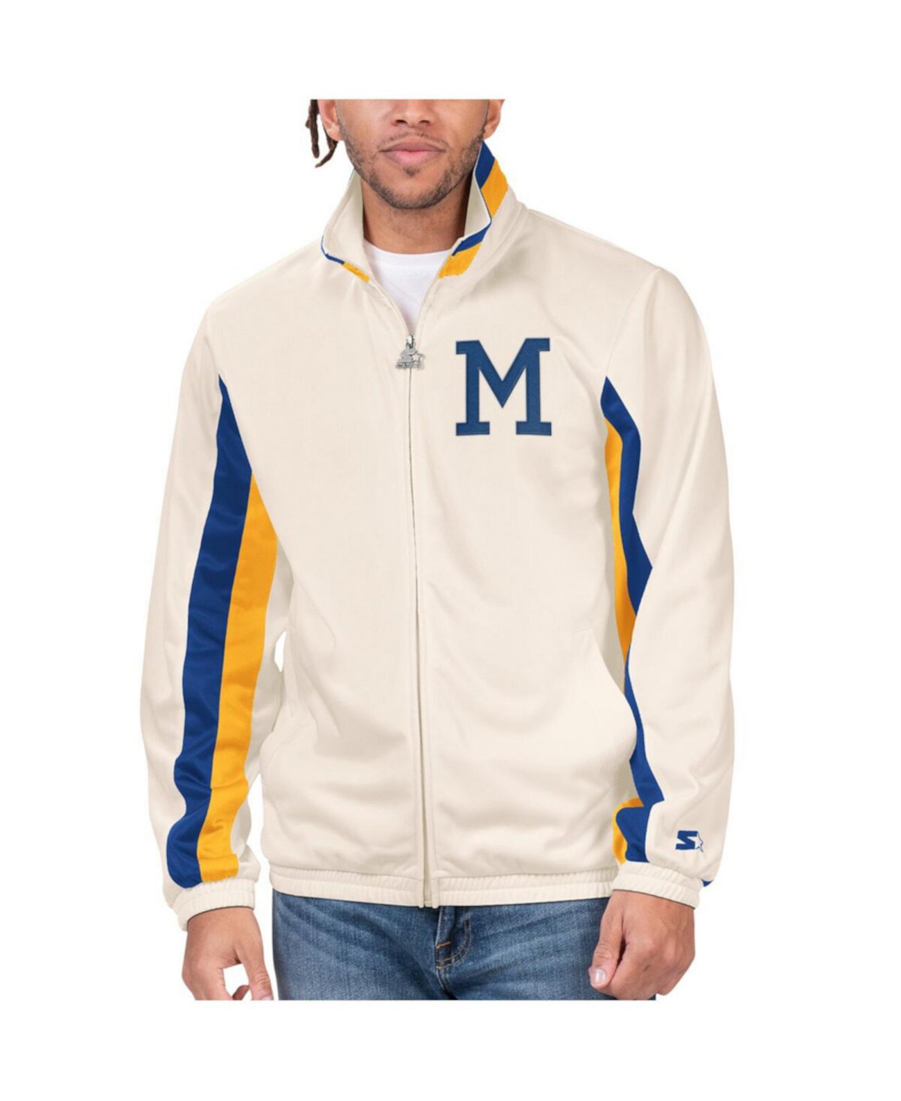Мужская кремовая спортивная куртка с молнией во всю длину Milwaukee Brewers Rebound Cooperstown Collection Starter