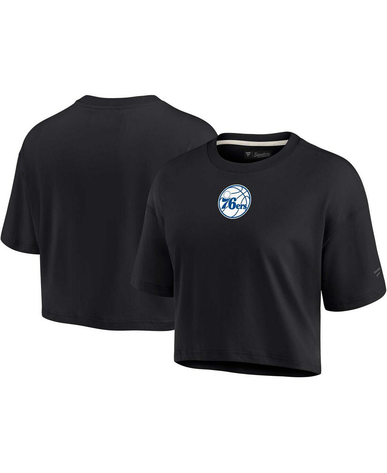 Женская черная укороченная футболка Philadelphia 76ers Super Soft Boxy Fanatics Signature