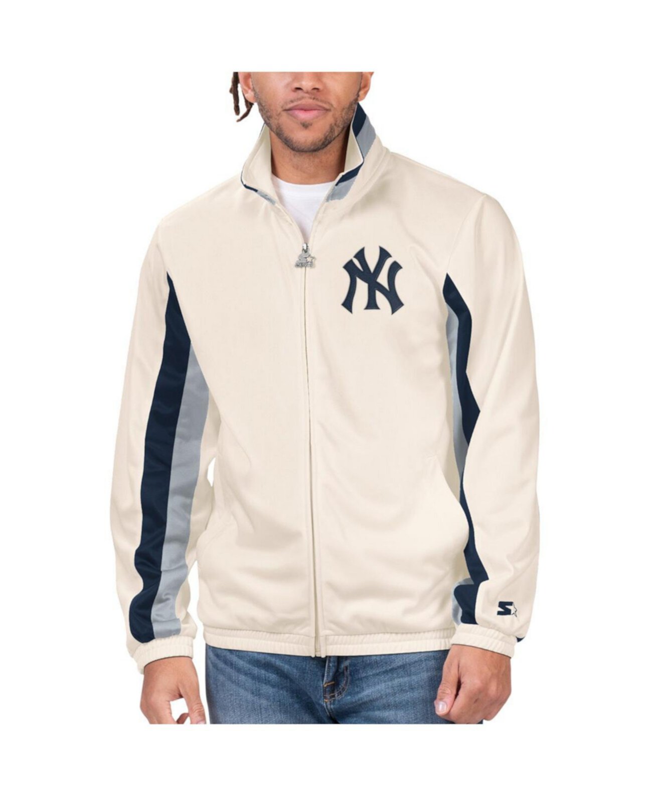 Мужская кремовая спортивная куртка с молнией во всю длину New York Yankees Rebound Cooperstown Collection Starter