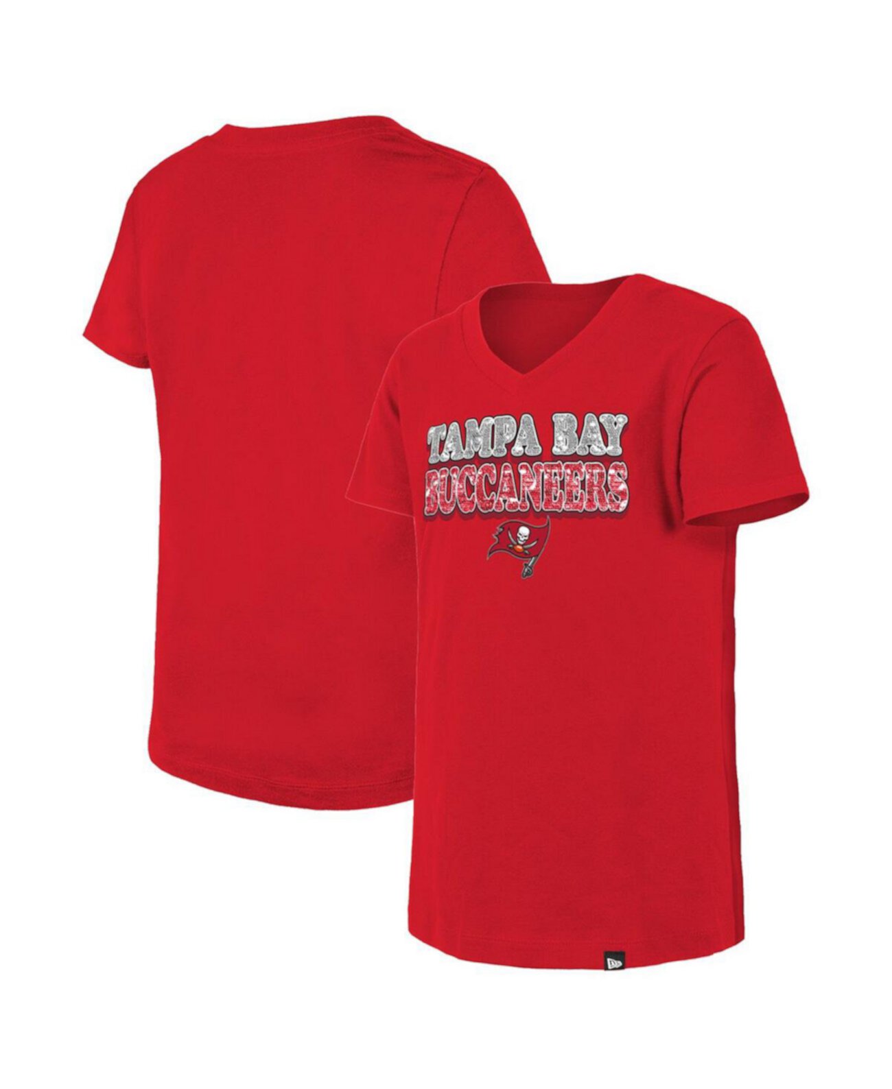 Красная молодежная футболка Tampa Bay Buccaneers с v-образным вырезом и обратными пайетками для девочек New Era