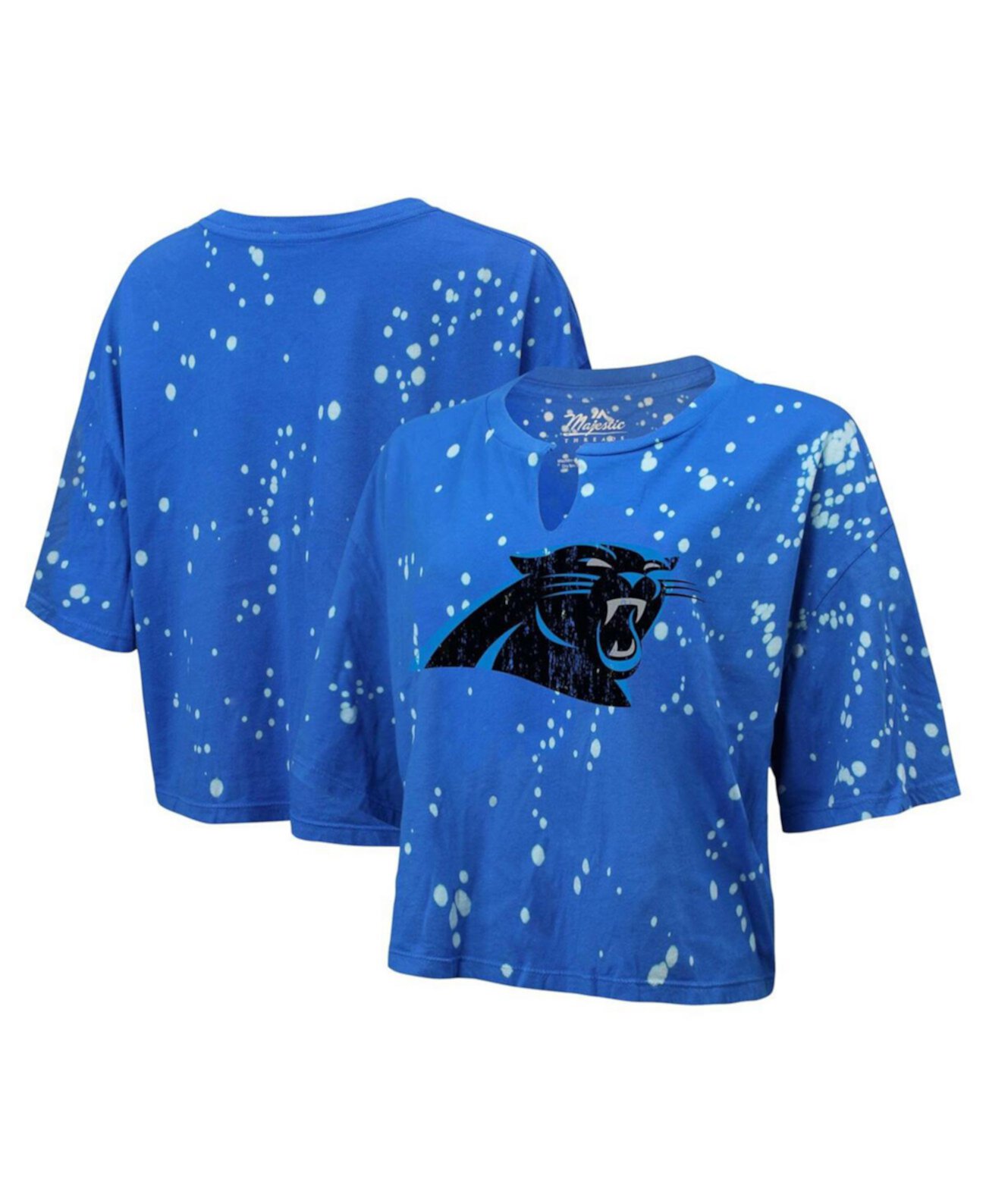 Женская синяя укороченная футболка с рваным рисунком Carolina Panthers Bleach Splatter Notch Neck Majestic