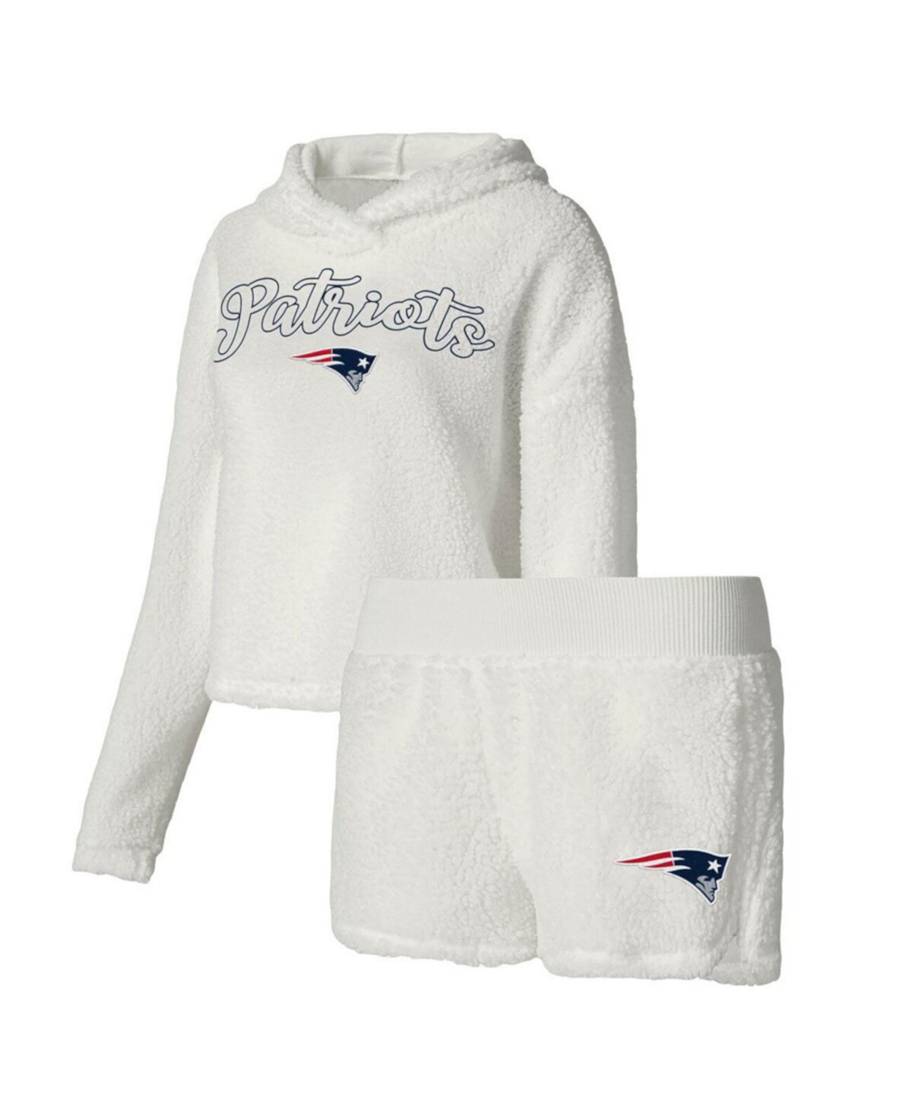 Женский спальный комплект New England Patriots: белый флисовый свитер и шорты Concepts Sport