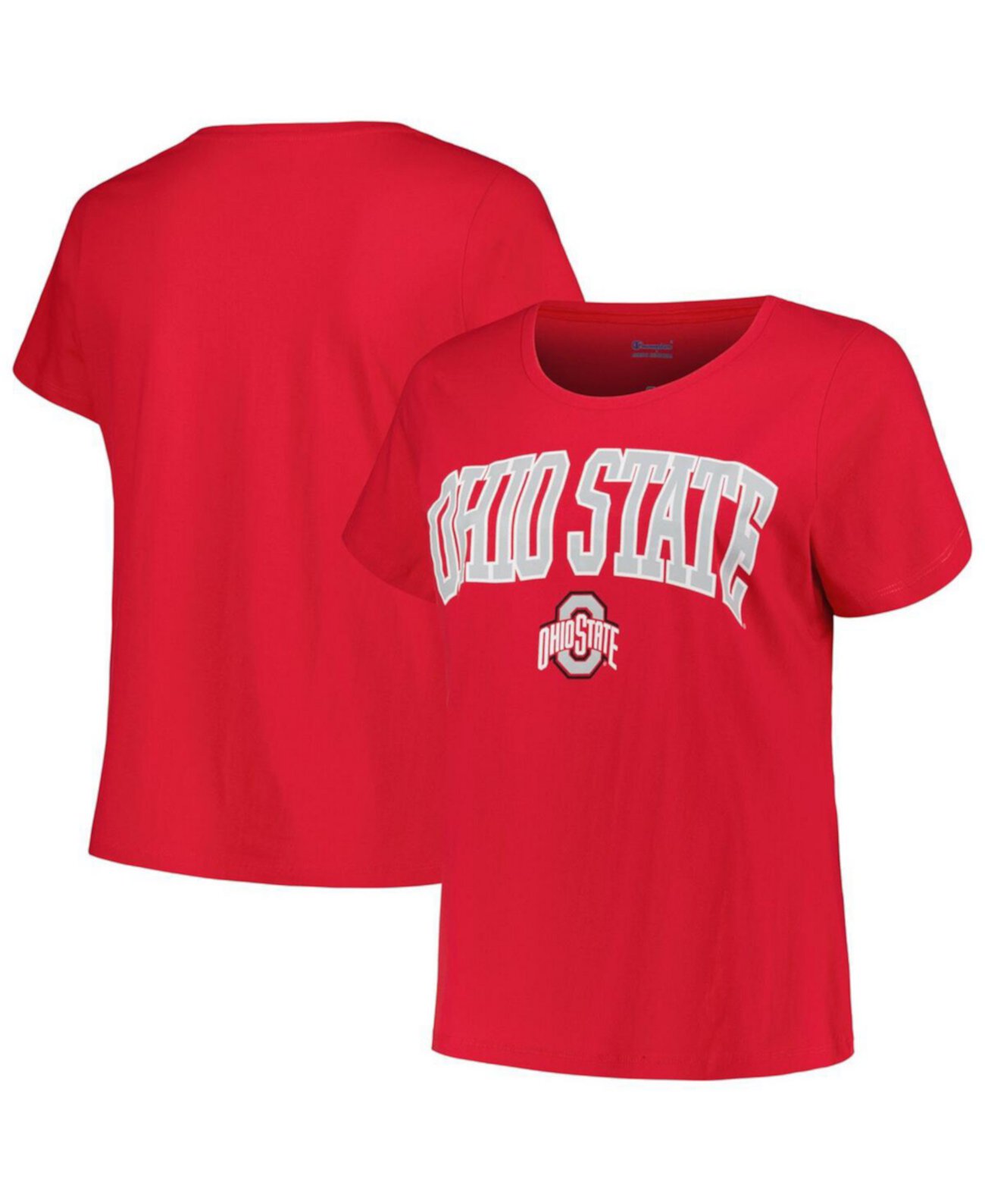 Женская футболка Scarlet Ohio State Buckeyes размера плюс с круглым вырезом и дугой над логотипом Profile
