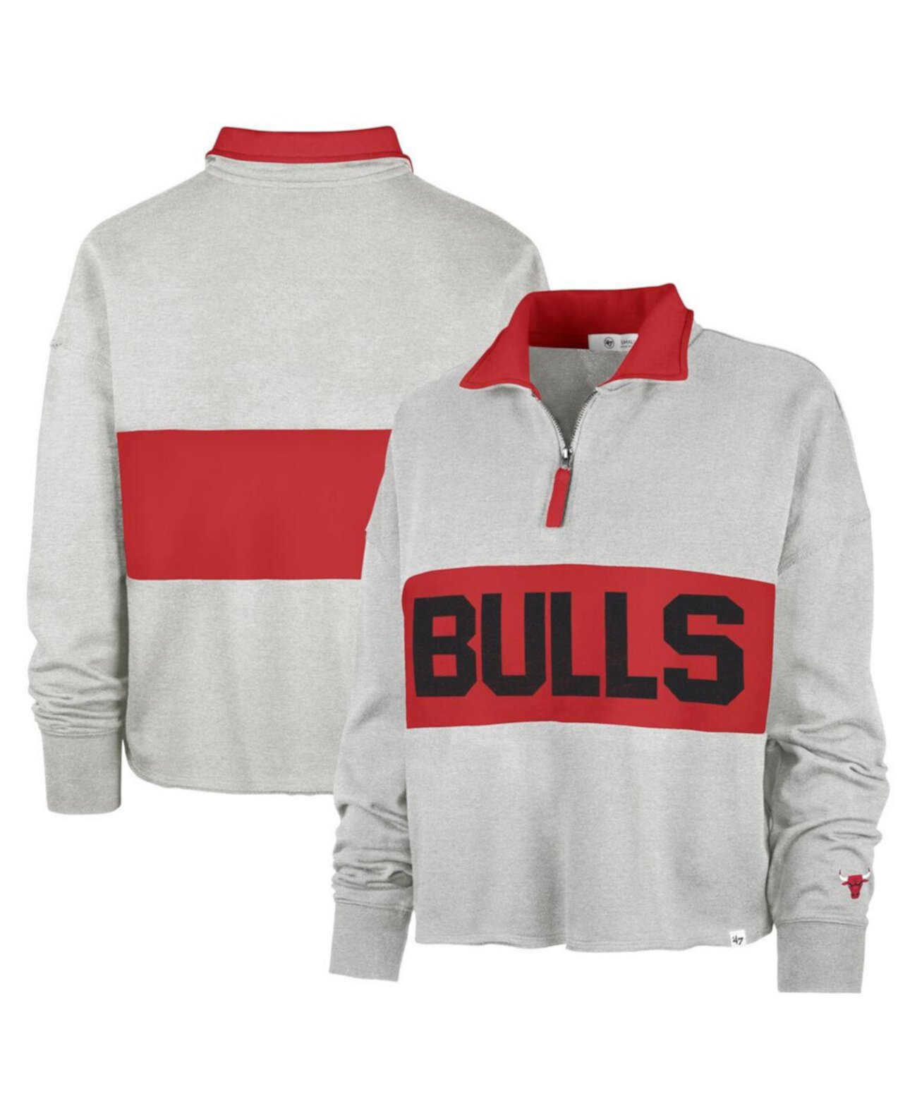 Женская светло-серая толстовка с вышивкой Chicago Bulls Breakthrough Remi на 1/4-м замке '47 Brand