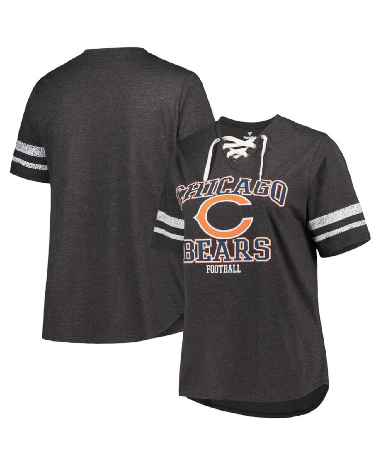 Женская футболка с v-образным вырезом и шнуровкой размера плюс, темно-серый цвет "Хезер" с эффектом потертости Chicago Bears Fanatics