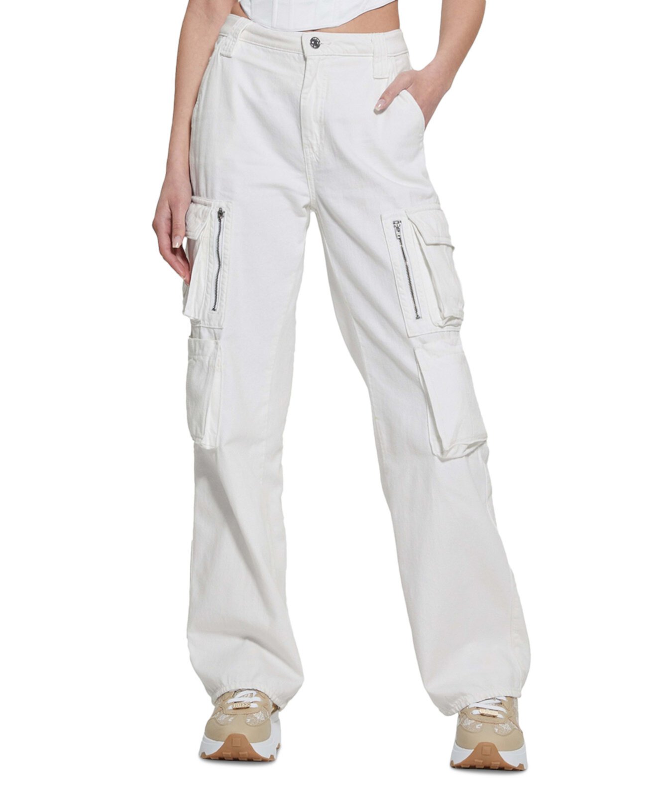 Женские хлопковые джинсы-карго Kori с высокой посадкой и широкими штанинами GUESS
