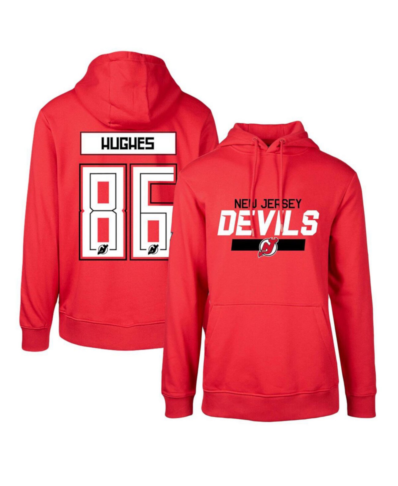 Мужское красное худи с капюшоном с именем и номером Jack Hughes для New Jersey Devils LevelWear