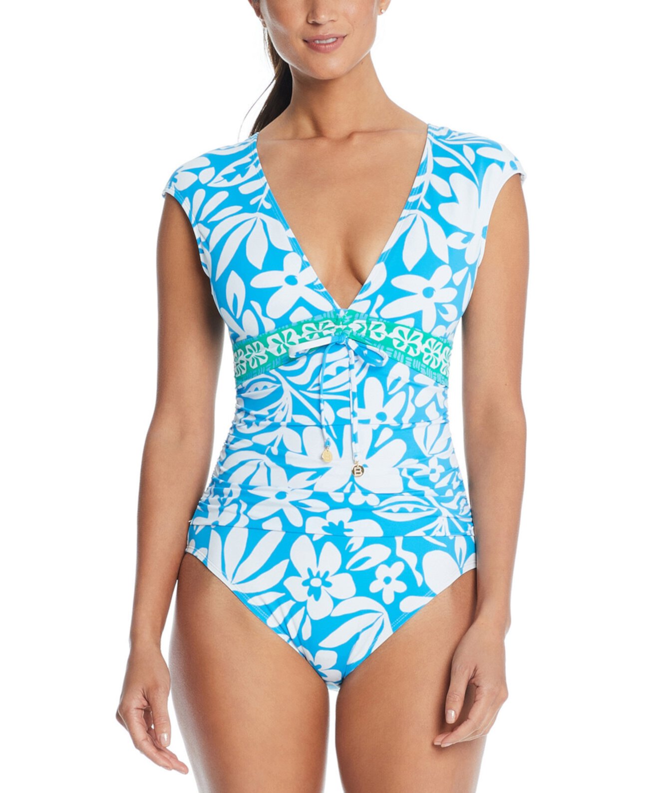 Women's Cap-Sleeve One-Piece Swimsuit Bleu Rod Beattie