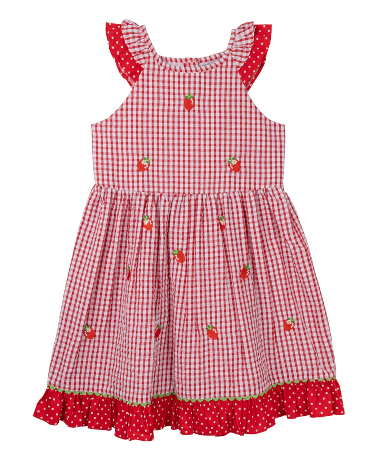 Платье из жатого хлопка с клубничными рукавами для маленьких девочек Rare Editions
