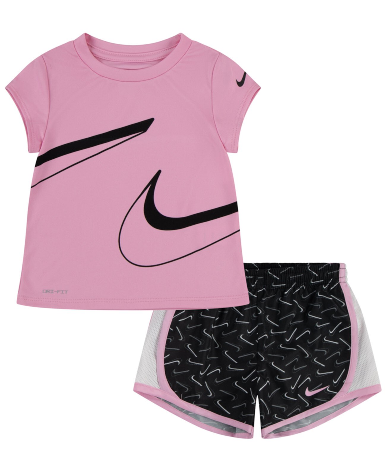 Комплект из футболки с короткими рукавами и шорт с принтом для девочек Dri-FIT Swoosh Nike