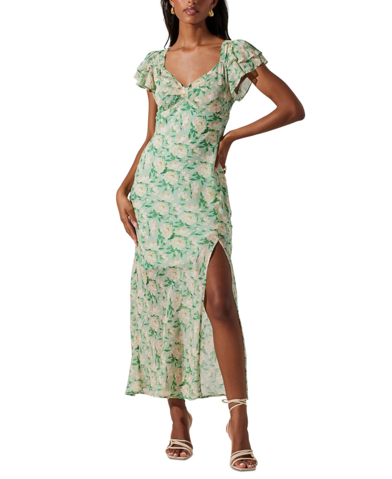 Женское платье миди Maisy с цветочным принтом и развевающимися рукавами ASTR