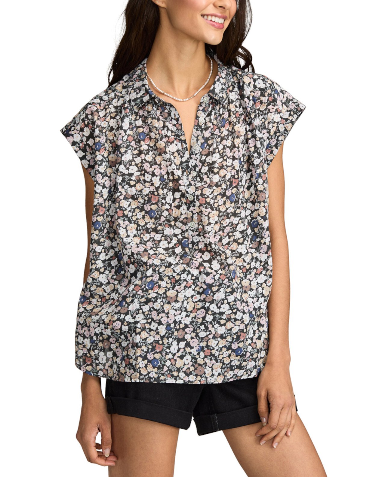 Женская хлопковая блузка-поповер с цветочным воротником Lucky Brand