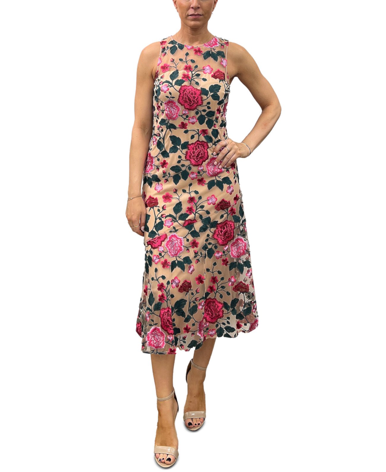 Женское платье без рукавов с вышивкой розовой розы Sam Edelman