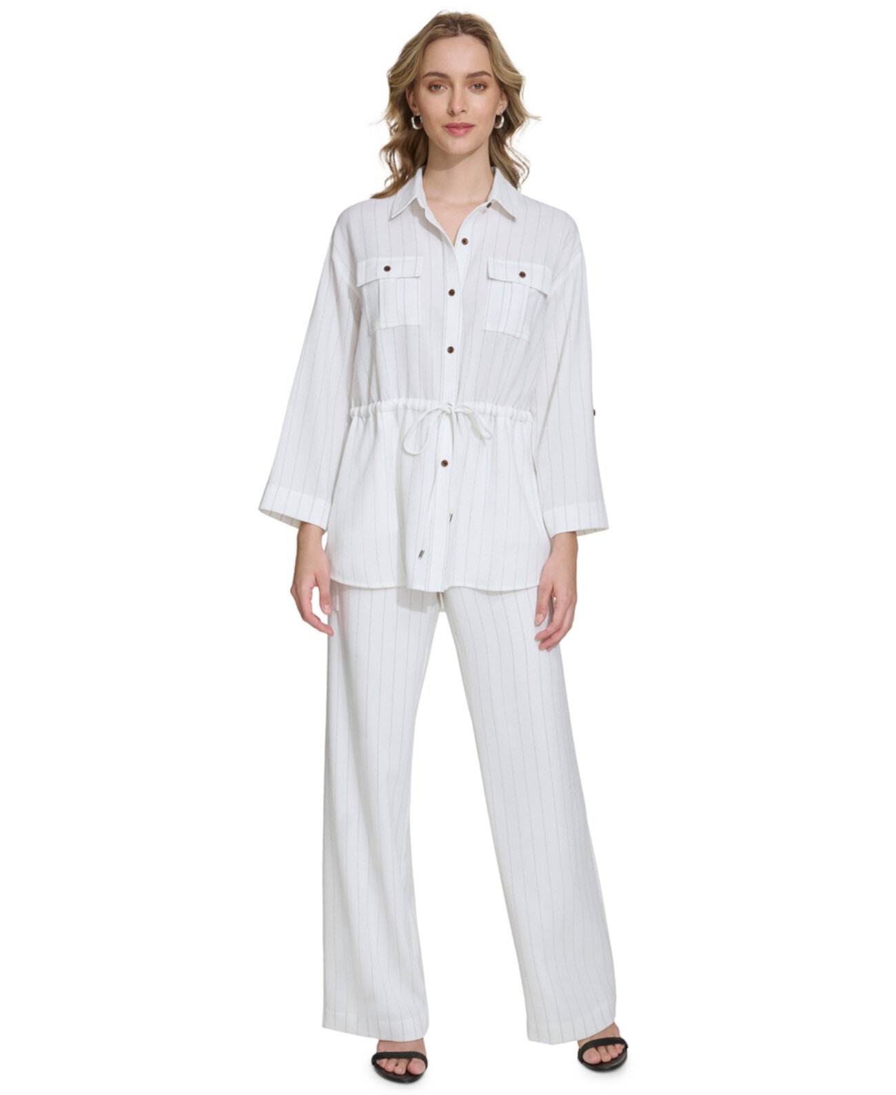 Женские полосатые брюки-карго с кулиской на талии Calvin Klein