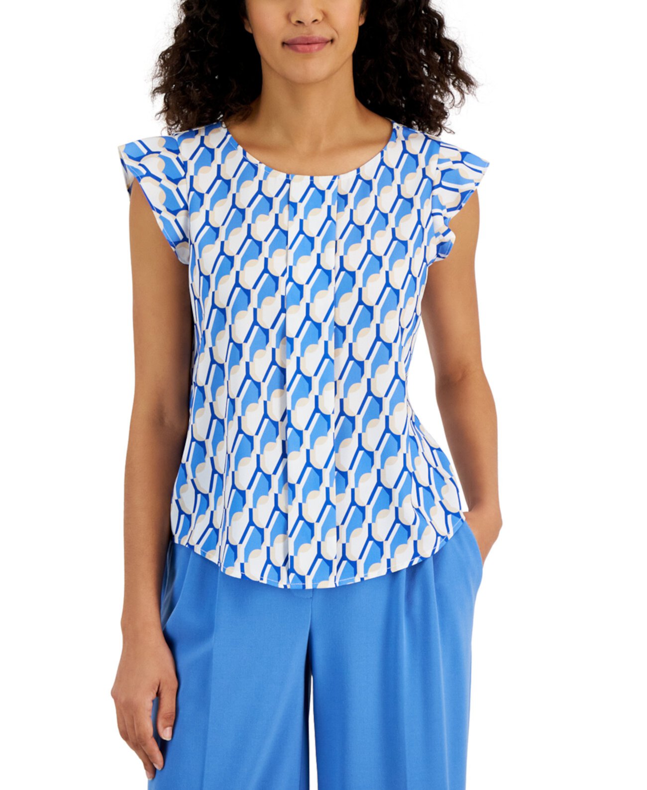 Women's Printed Flutter Sleeve Pleat-Front Top Tahari by ASL