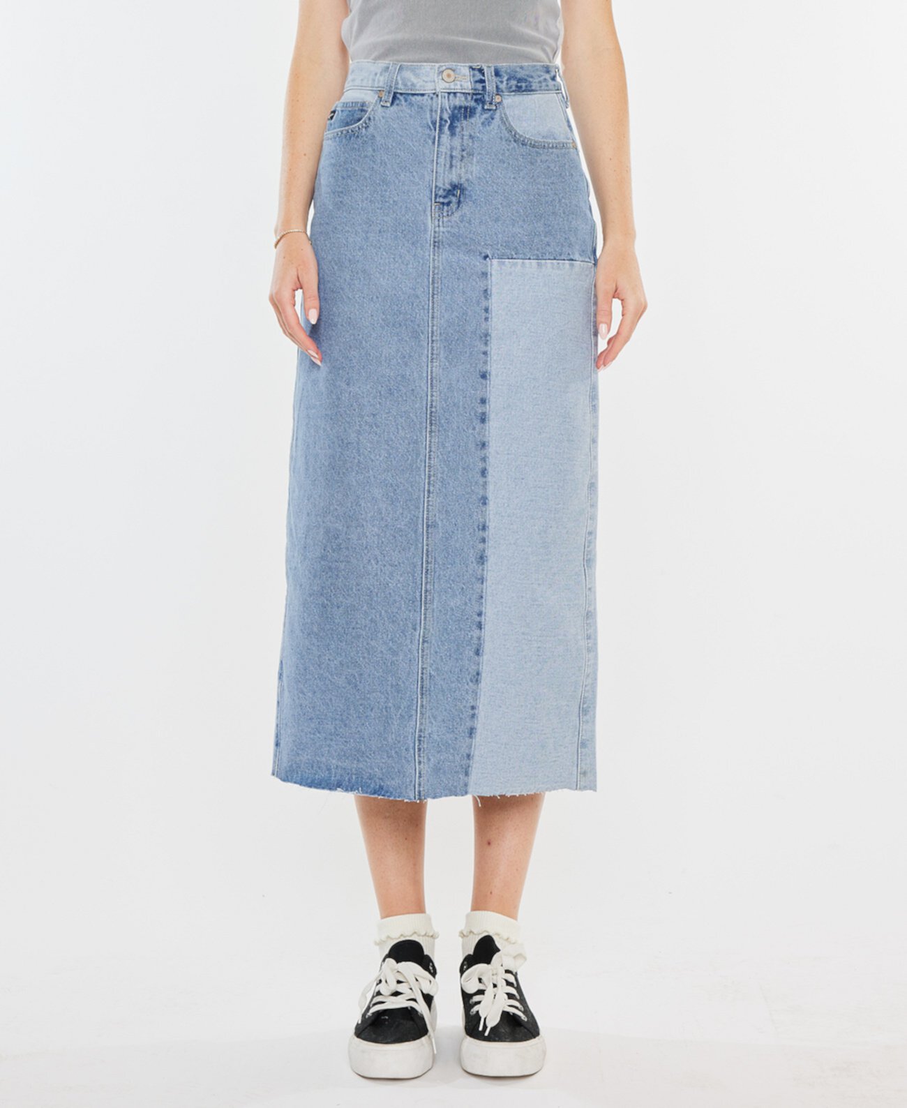 Женская двухцветная джинсовая юбка-миди с цветными блоками Kancan