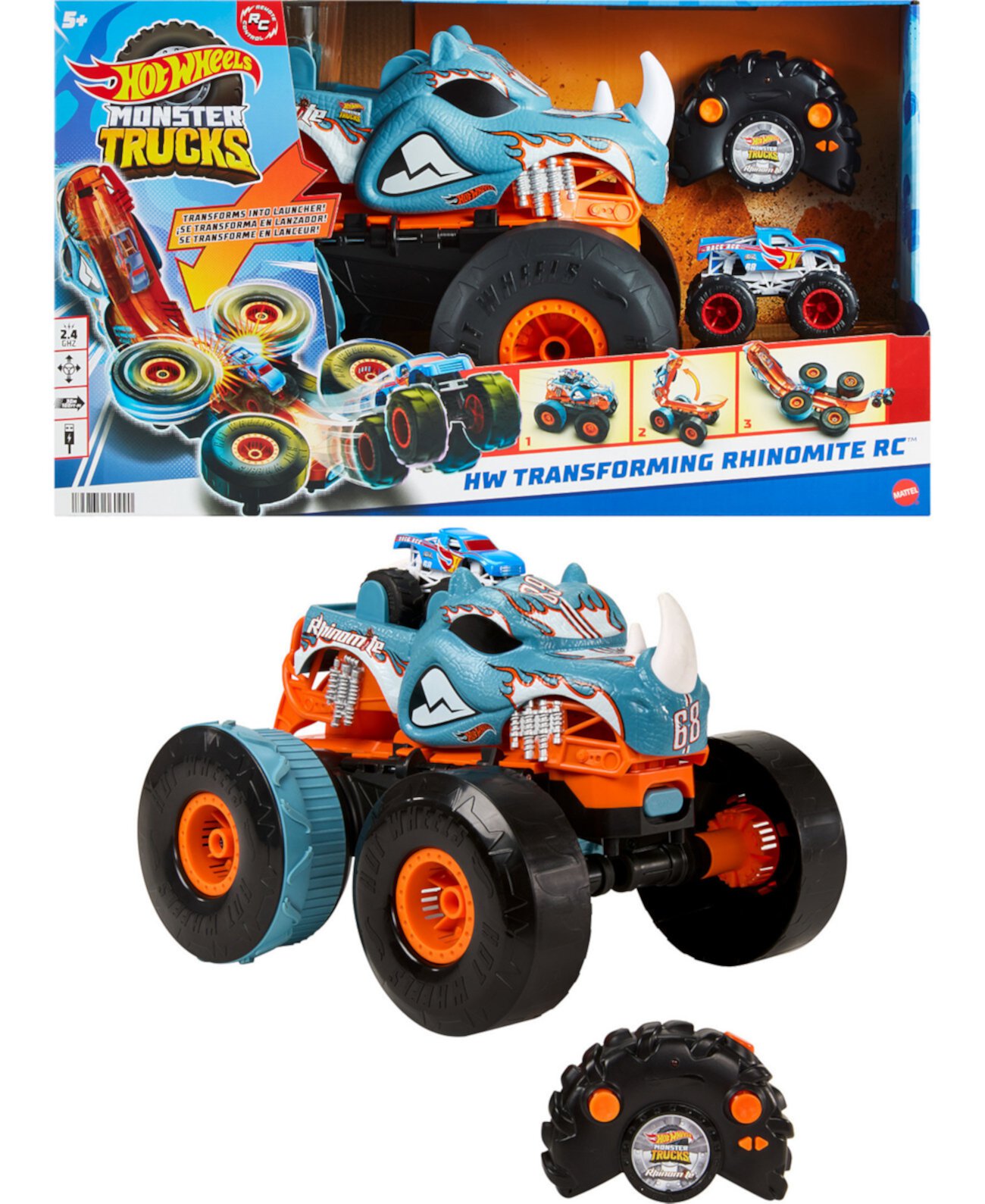 Monster Trucks HW Change Rhinomite RC в масштабе 1:12 с игрушечным грузовиком в масштабе 1:64 Hot Wheels