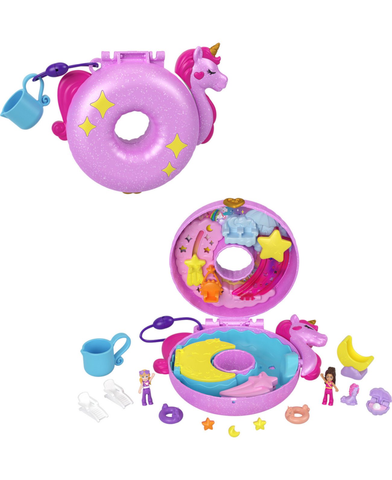 Куклы и игровой набор, игрушки-единороги, компактная плавучая лодка Sparkle Cove Adventure Unicorn Polly Pocket