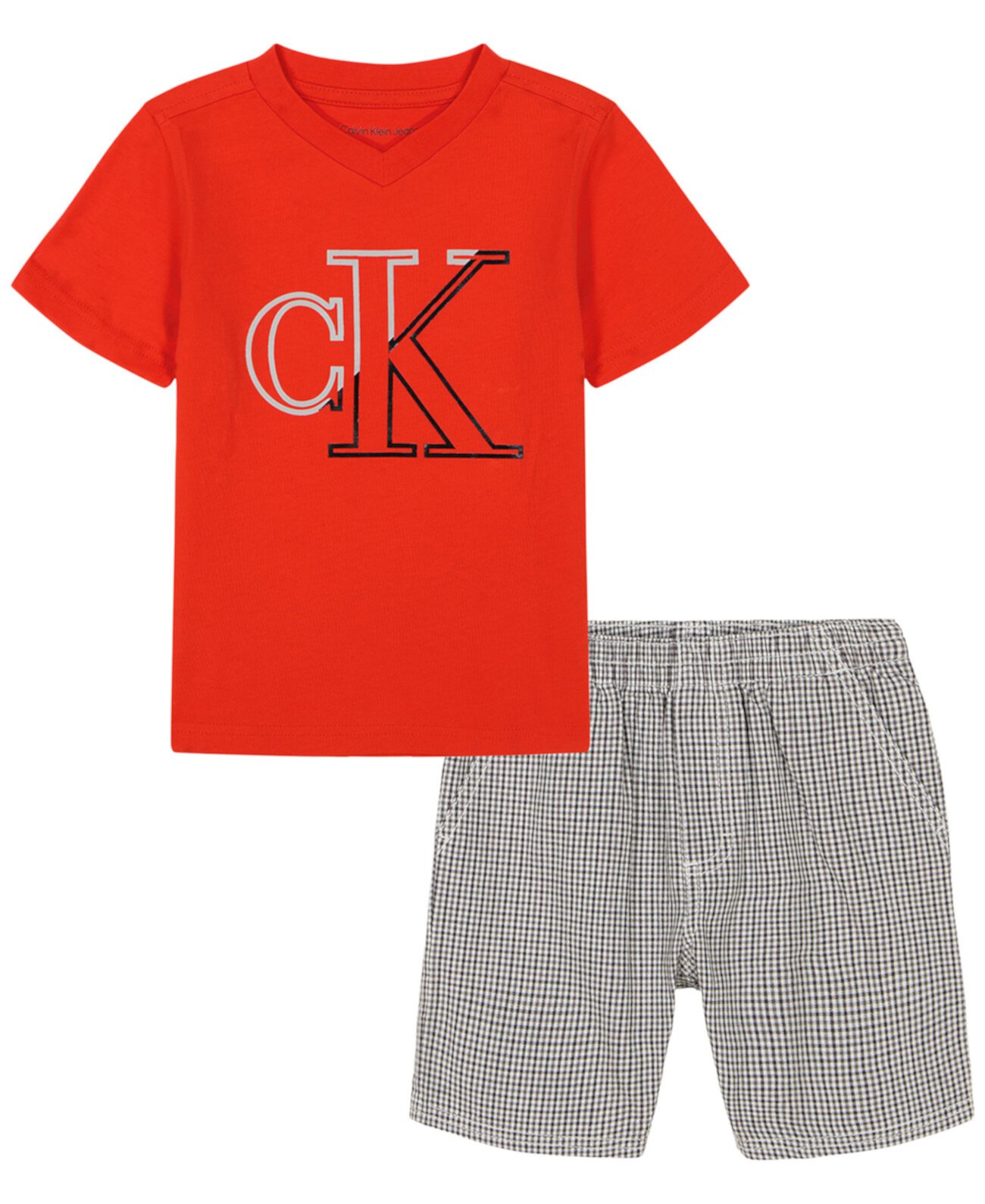 Футболка с v-образным вырезом с монограммой Little Boys и шорты в клетку Calvin Klein