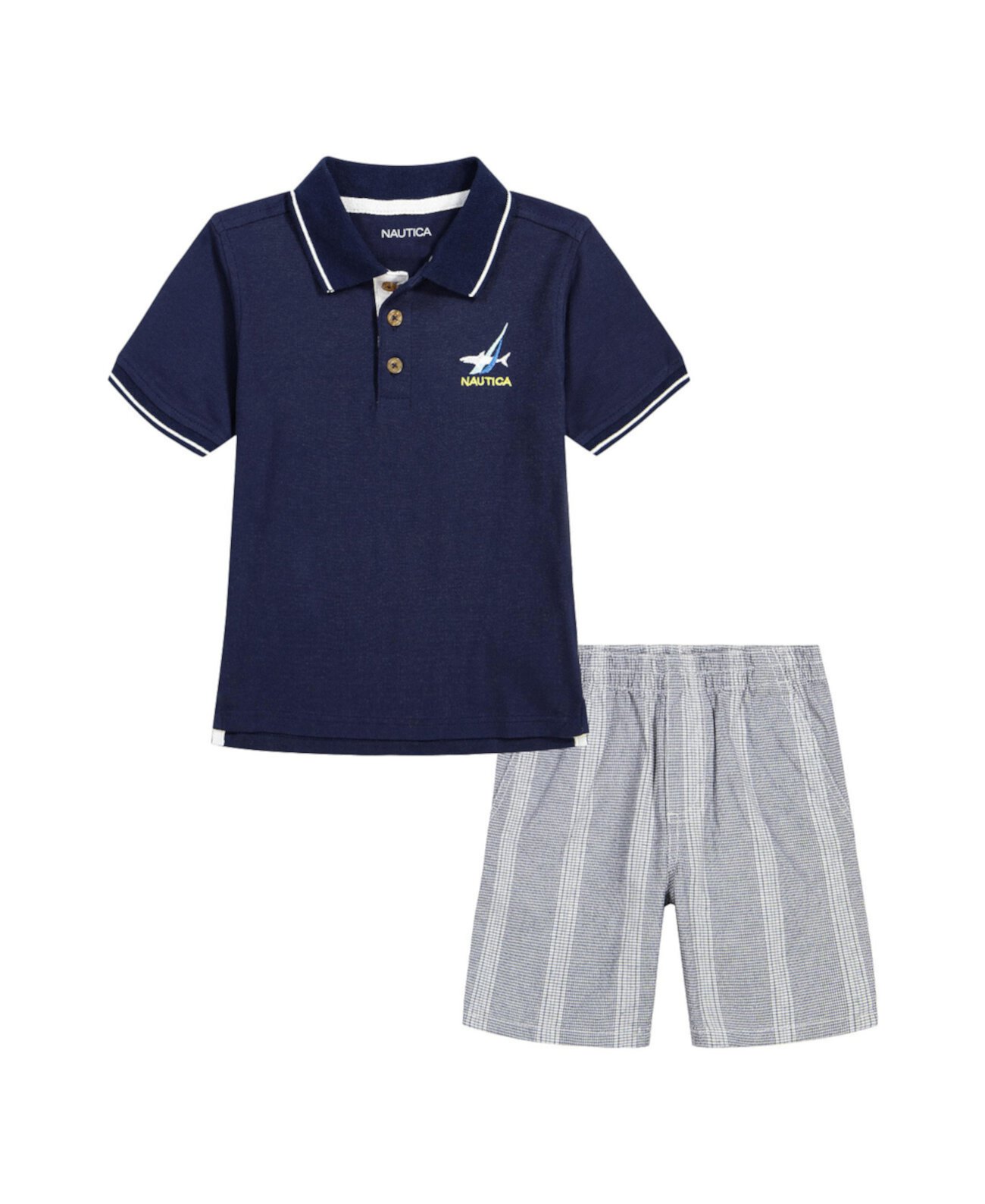 Рубашка-поло из пике с кончиками для маленьких мальчиков и постиранные шорты в клетку, набор из 2 предметов Nautica