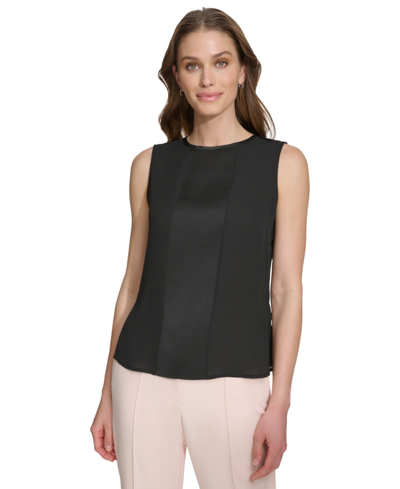 Женская блузка без рукавов с круглым вырезом, смешанная техника DKNY