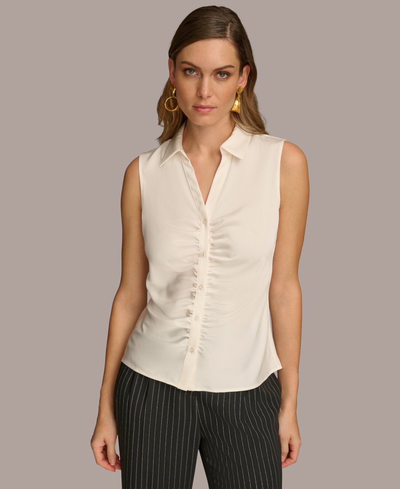 Женская атласная блузка без рукавов на пуговицах спереди Donna Karan New York