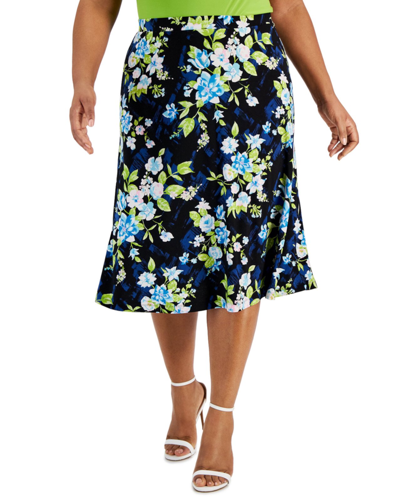 Расклешенная юбка-миди без застежек с цветочным принтом больших размеров Kasper
