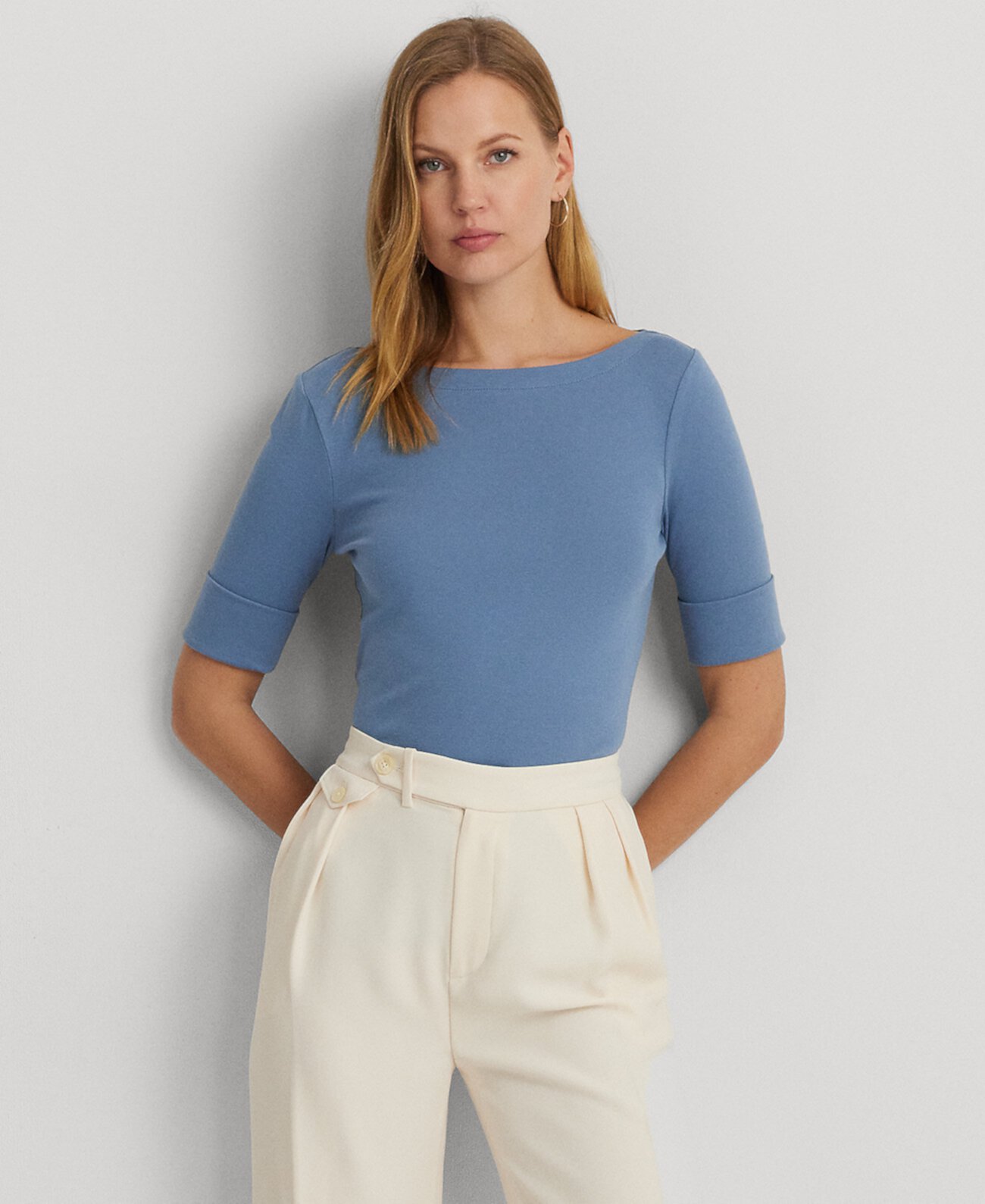 Женская Блузка LAUREN Ralph Lauren Petite Ribbed Elbow-Sleeve Tee LAUREN Ralph Lauren