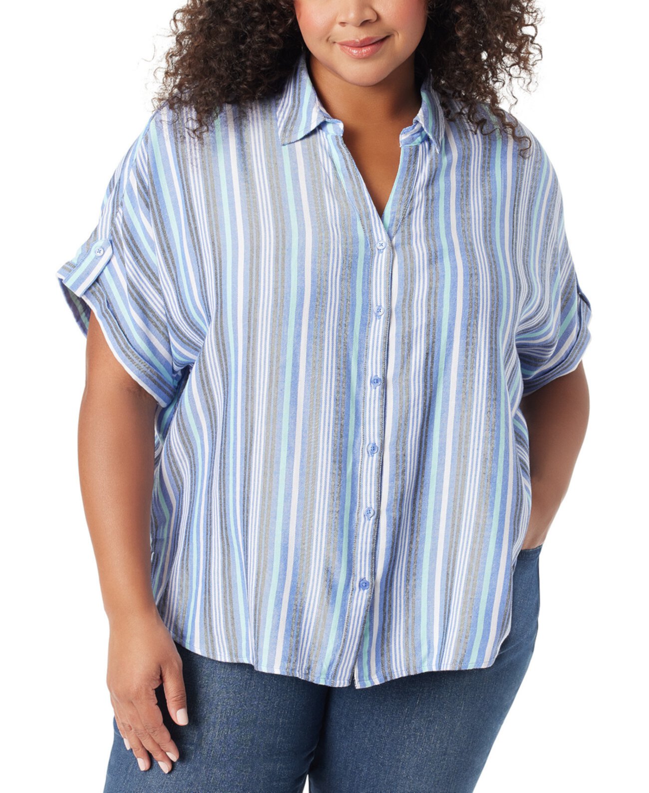 Рубашка в полоску с высоким и низким вырезом больших размеров Gloria Vanderbilt