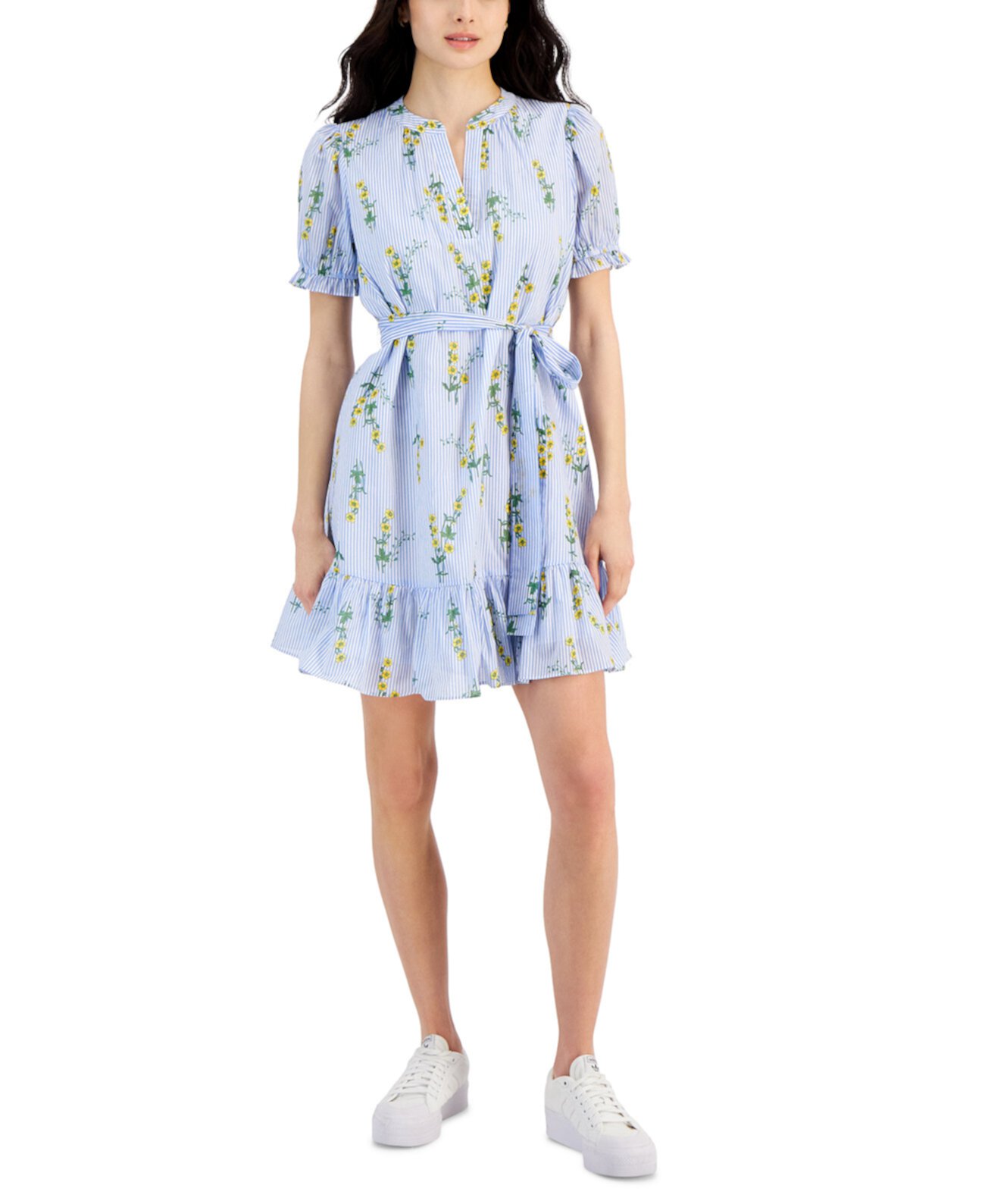 Женское хлопковое платье в цветочную полоску с завязкой на талии Nautica Jeans