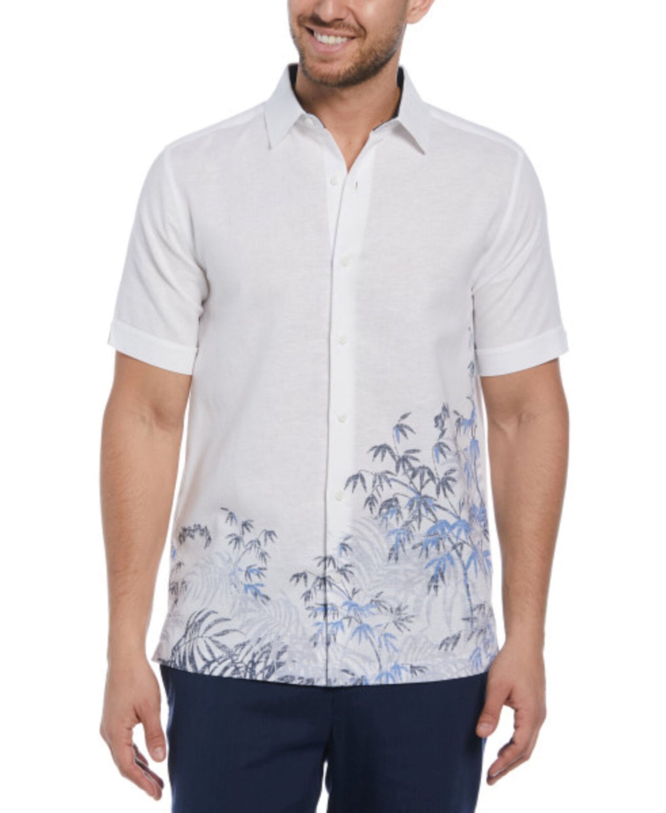Мужская рубашка с короткими рукавами из льна и бамбуковыми листьями, на пуговицах спереди Cubavera