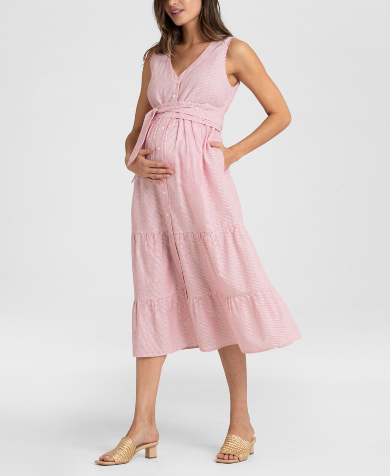 Женское хлопковое платье миди без рукавов на пуговицах для беременных Seraphine