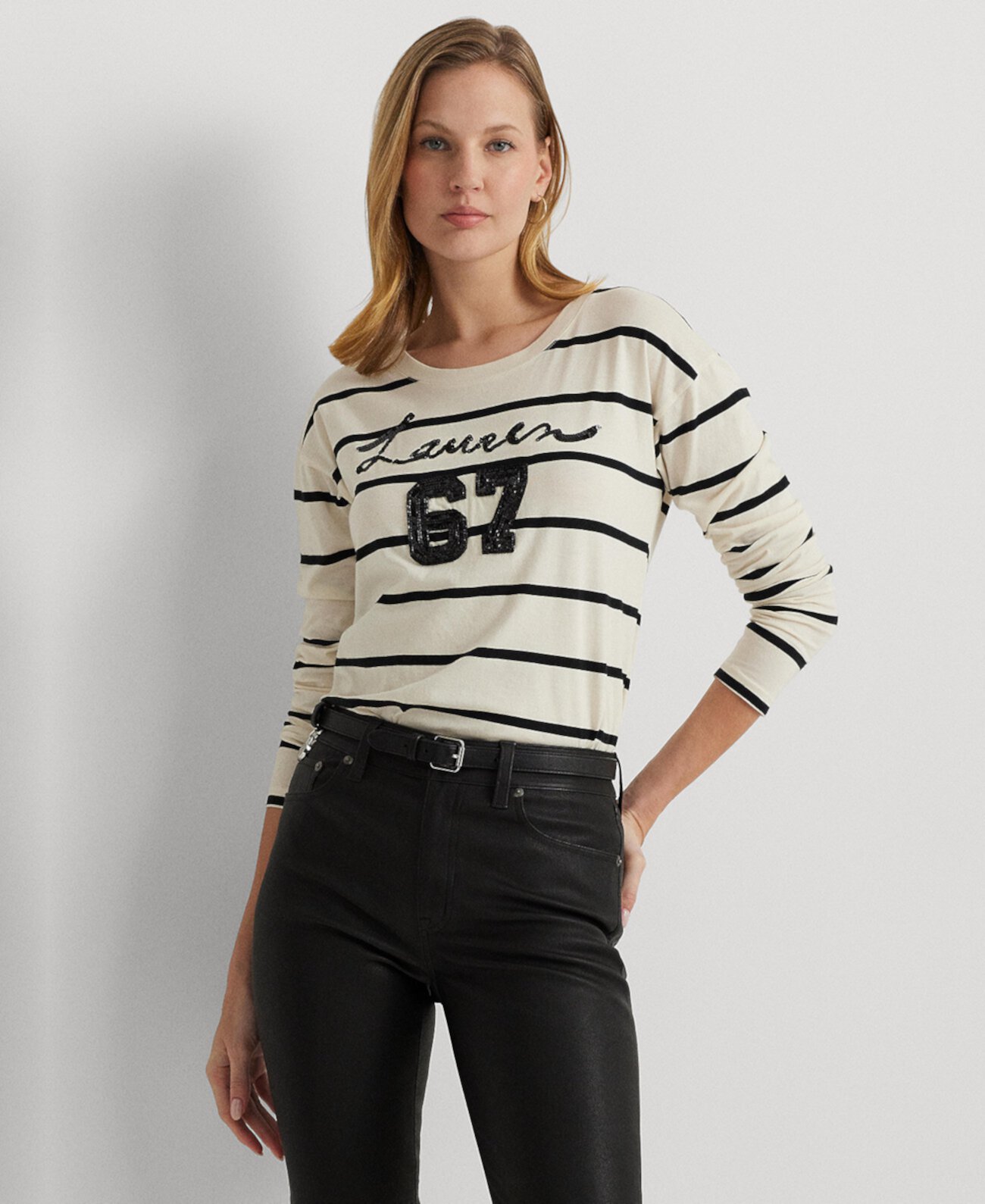 Женская футболка в полоску с украшением LAUREN Ralph Lauren