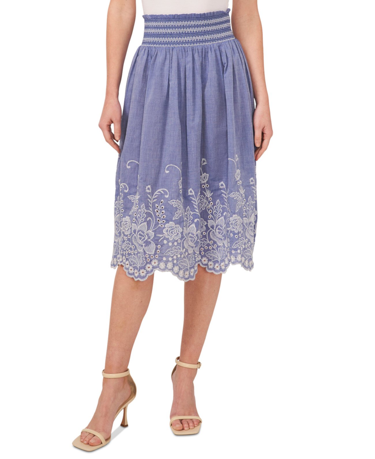 Женская хлопковая юбка-миди с цветочной вышивкой CeCe