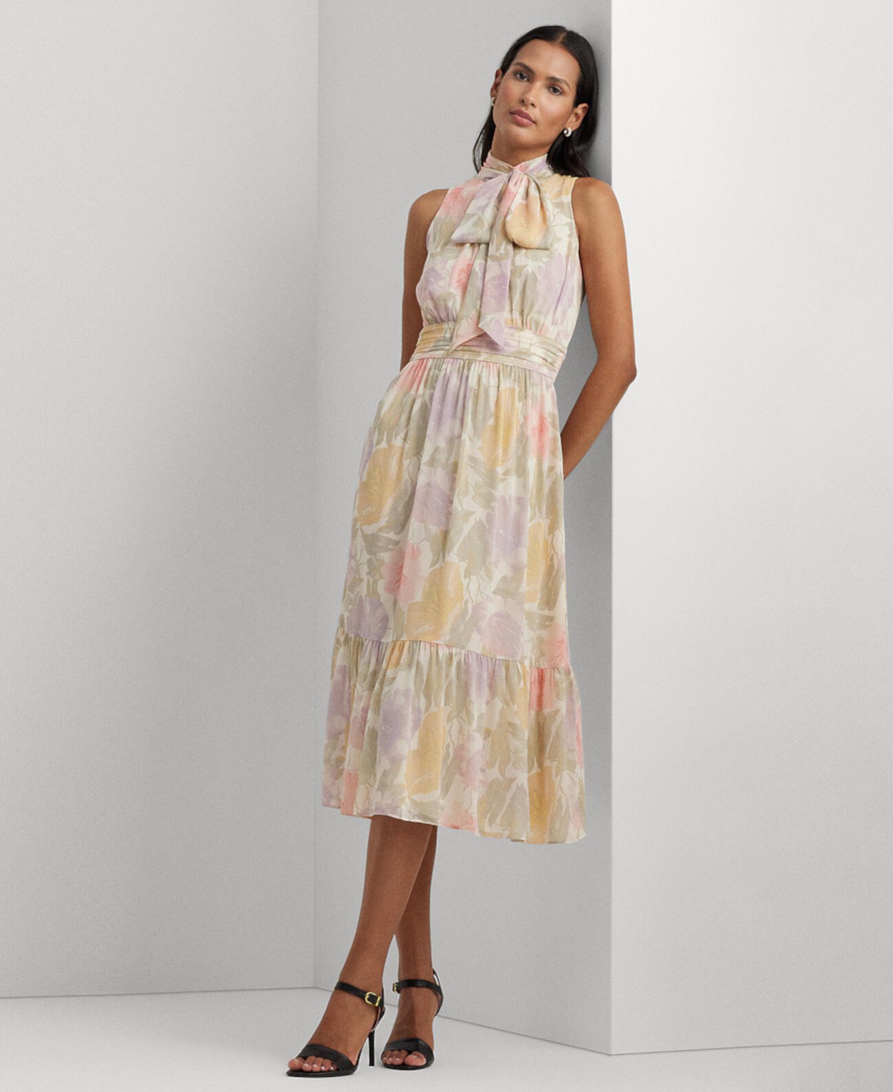 Женское платье с жатым жоржетом и завязками на шее с цветочным принтом LAUREN Ralph Lauren