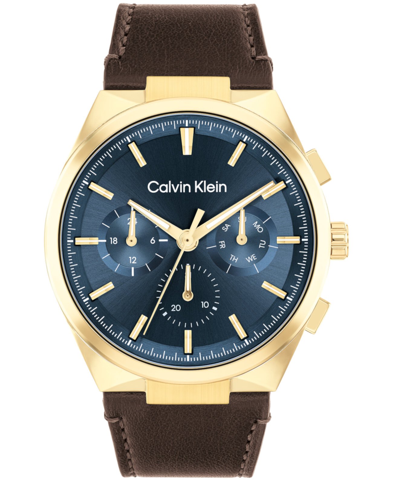 Мужские часы Distinguish с коричневым кожаным ремешком, 44 мм Calvin Klein