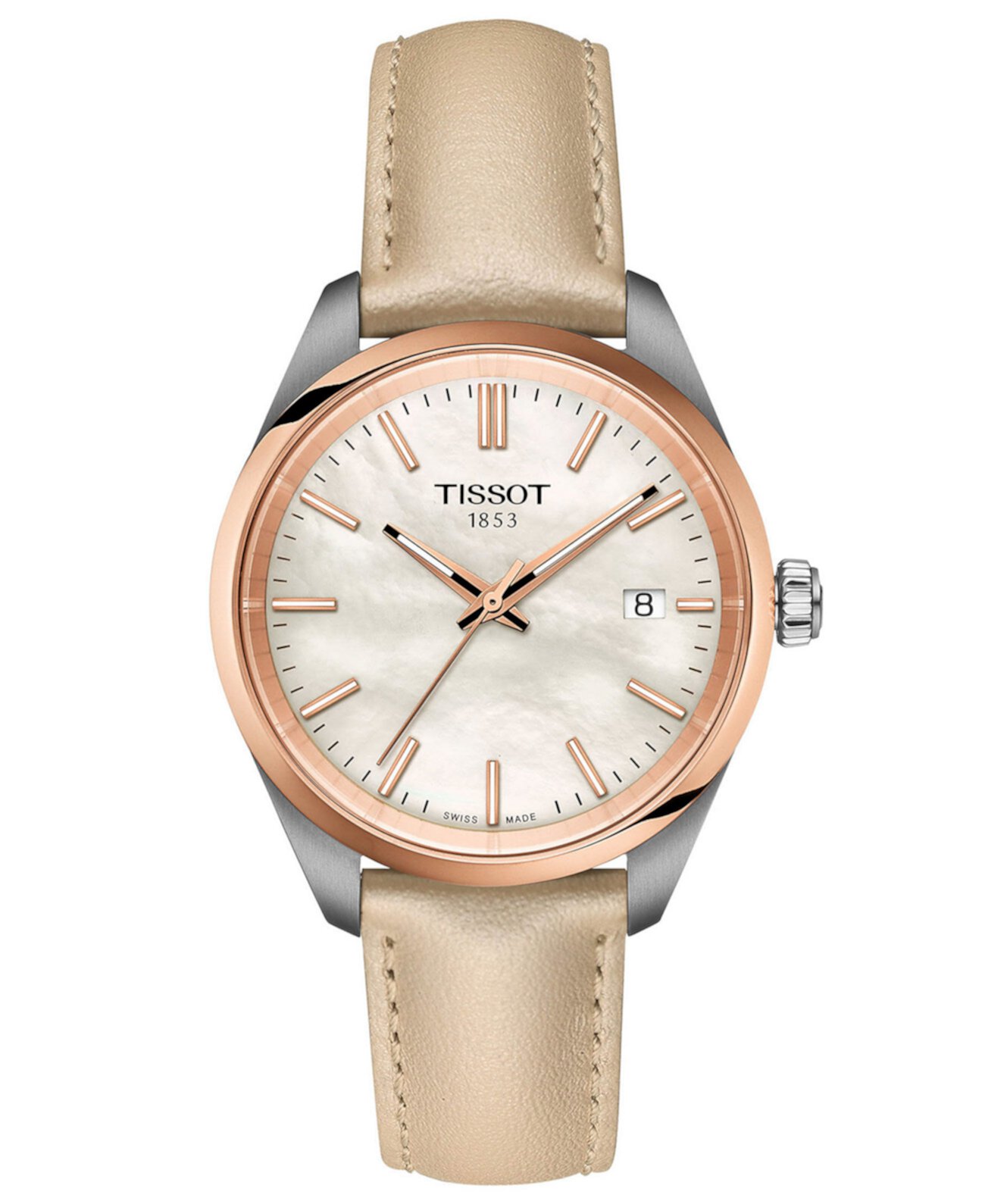 Часы унисекс Swiss PR 100 с кремовым кожаным ремешком, 34 мм Tissot