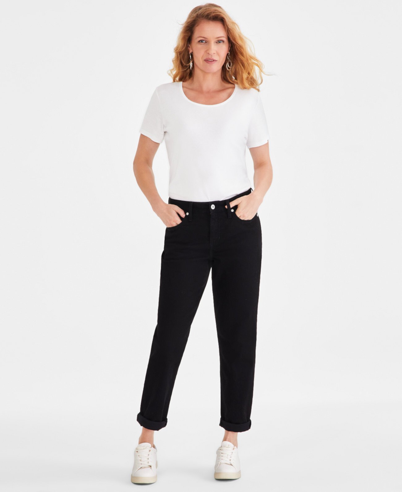 Petite Mid-Rise Cuffed Girlfriend Jeans, Exclusively at Macy's Style & Co