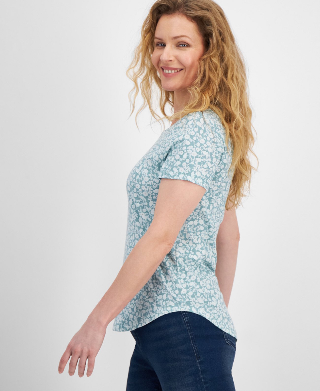 Женская трикотажная футболка с круглым вырезом с принтом, созданная для Macy's Style & Co