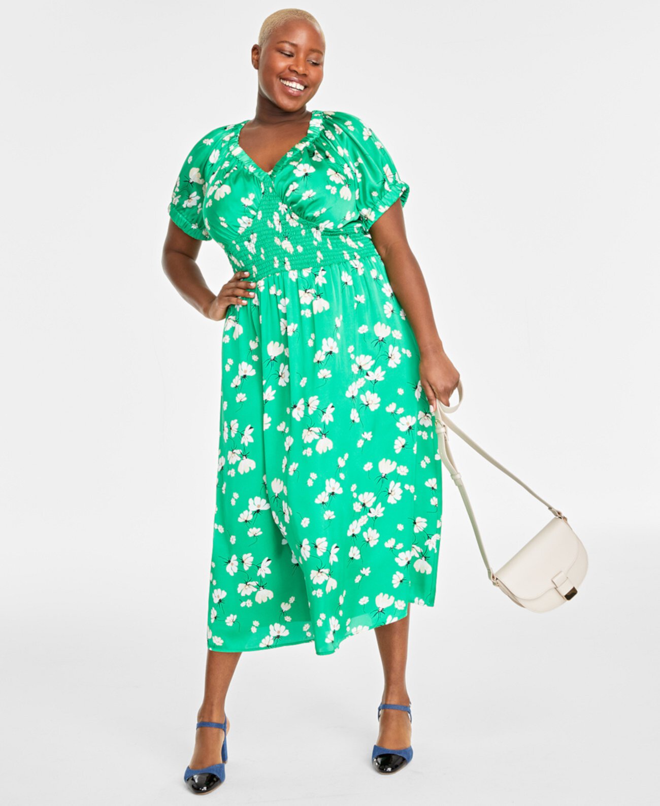 Платье миди со сборками и цветочным принтом больших размеров, созданное для Macy's On 34th
