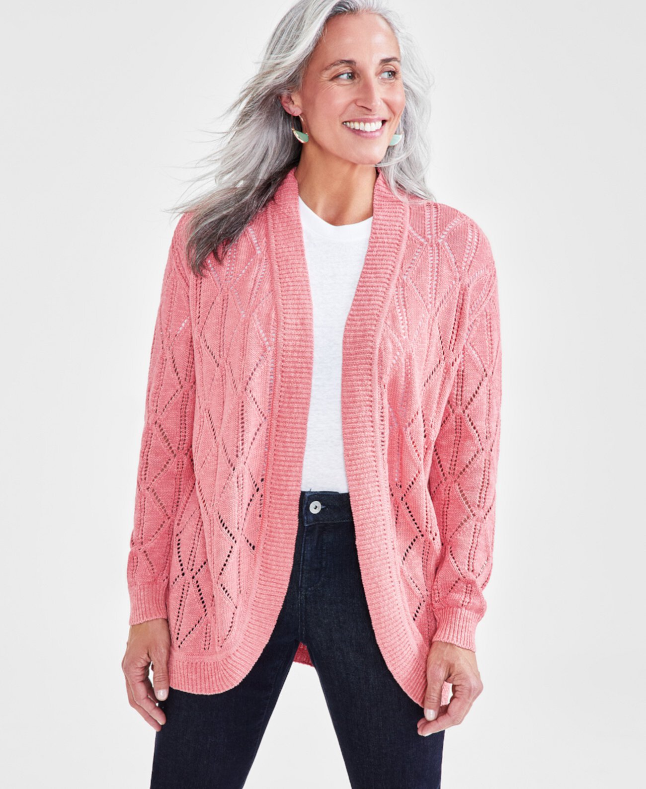 Petite Open-Stitch Long-Sleeve Cardigan, Created for Macy's Style & Co