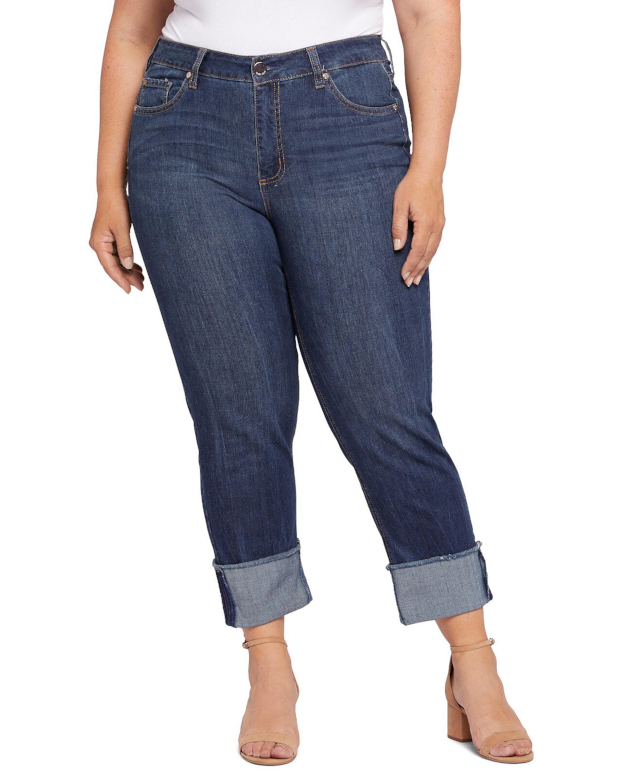 Узкие джинсы с прямыми манжетами больших размеров с высокой посадкой Seven7