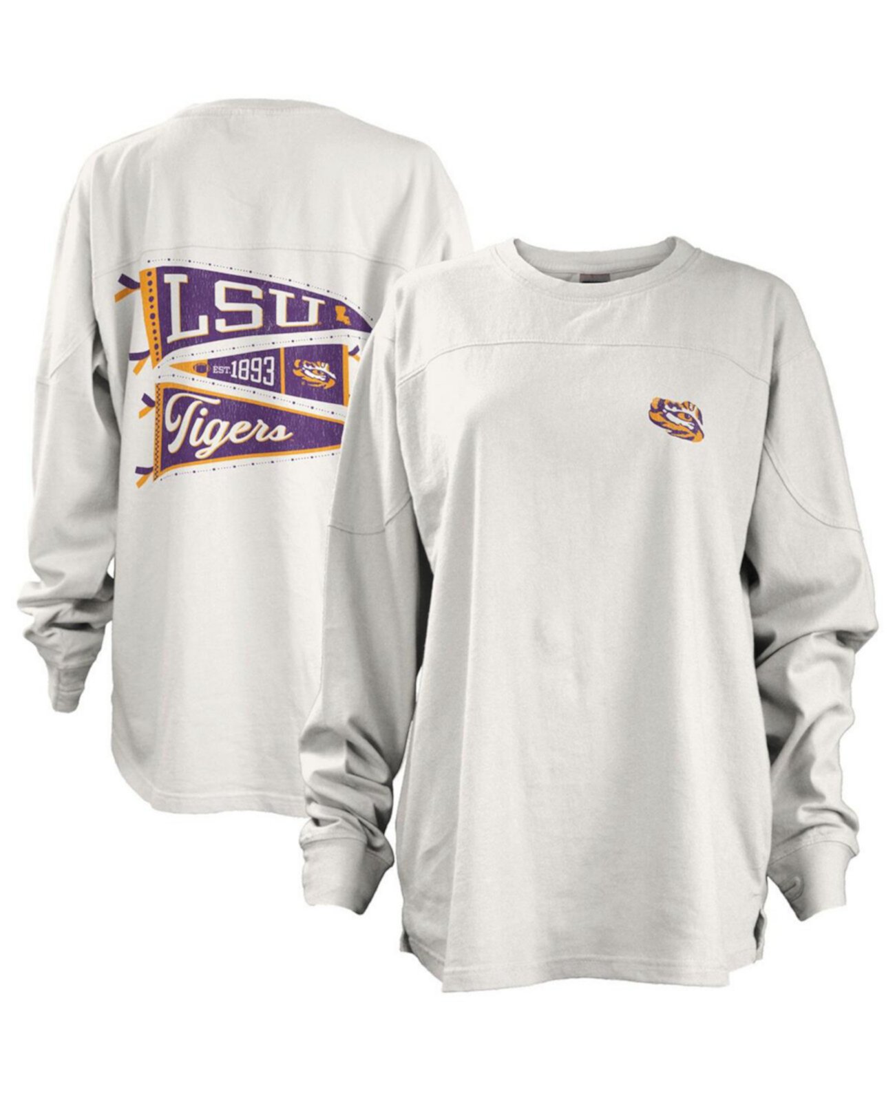 Белая женская объемная футболка с длинными рукавами LSU Tigers Pennant Stack Pressbox