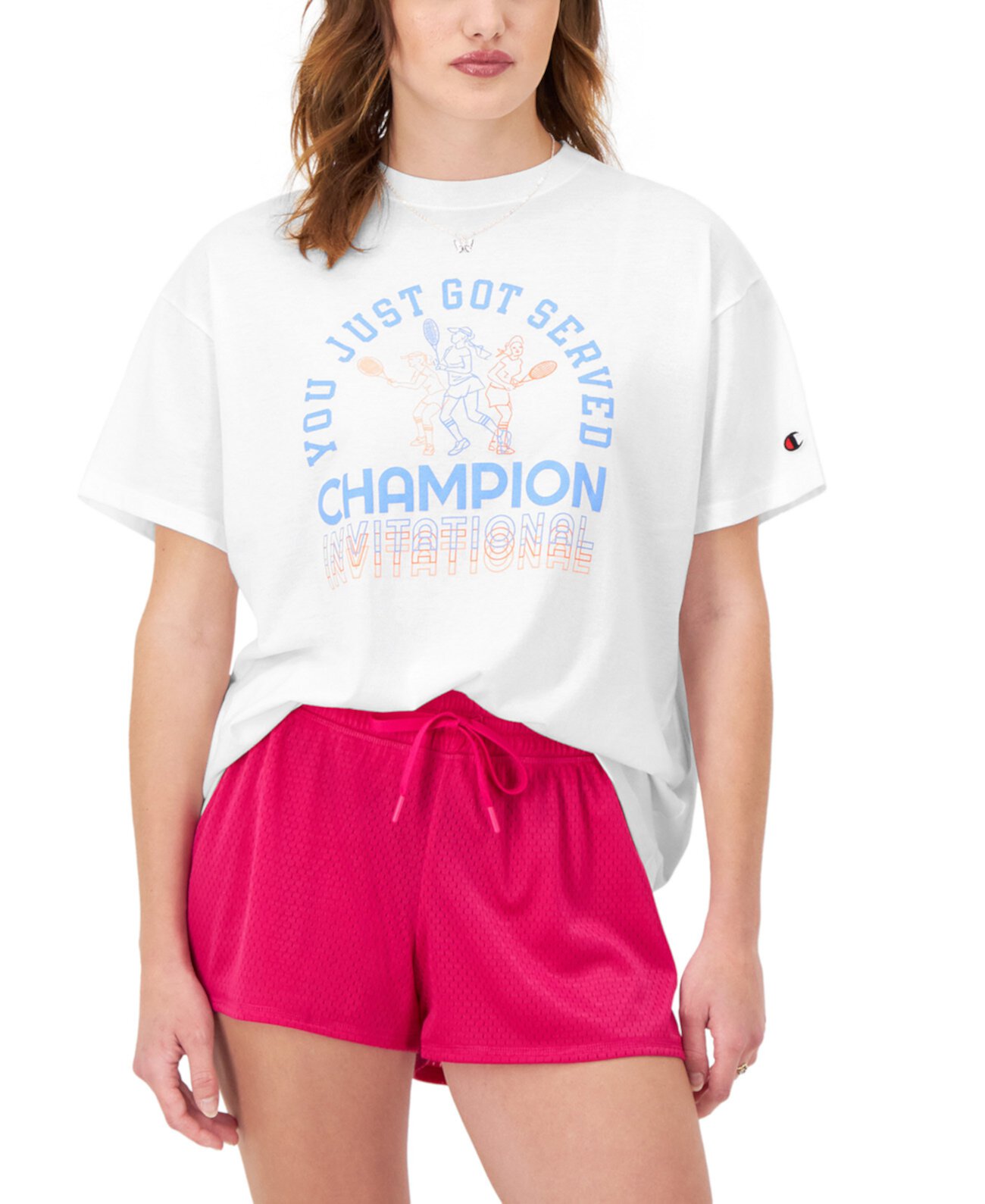 Женская футболка свободного кроя с круглым вырезом и рисунком Champion