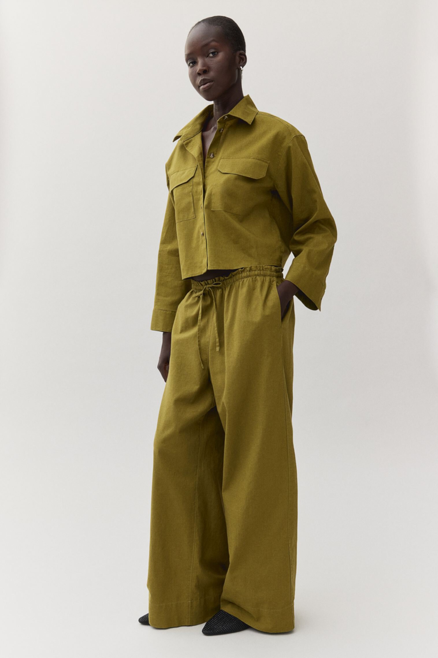 Широкие брюки из льняного смесового материала H&M для женщин H&M