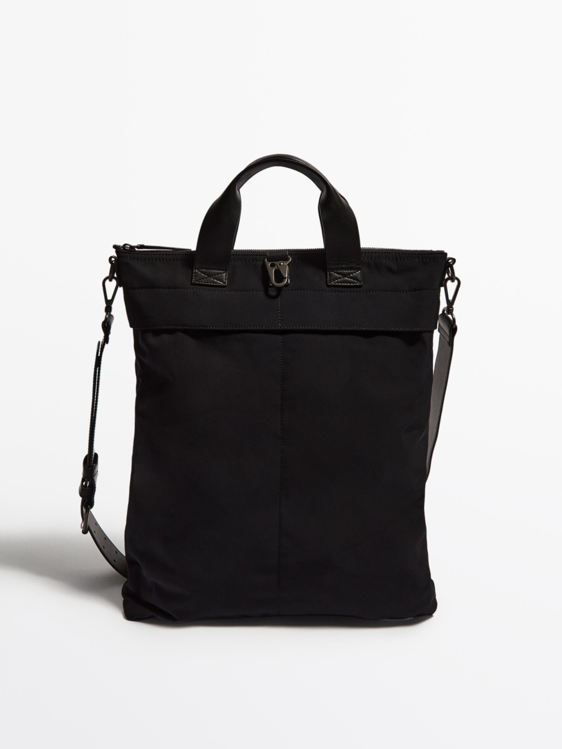 Contrast nylon tote bag with leather details - Studio ZARA